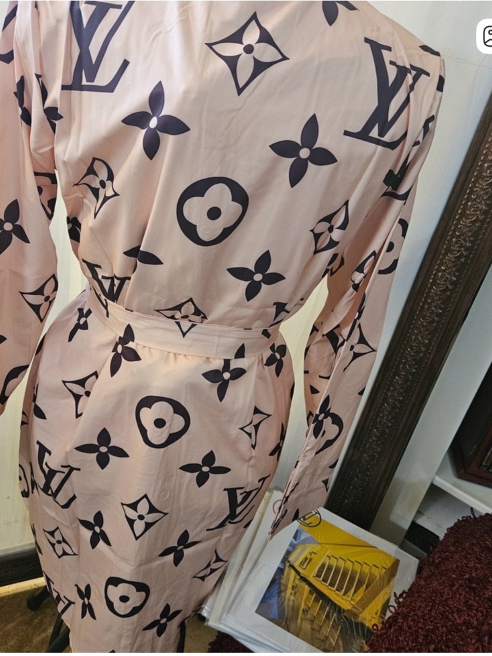 Tan Monogram Wrap Dress